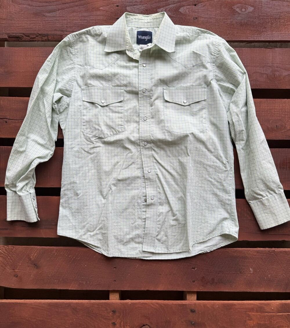 Wrangler Pearl Snap Western Shirt Men’s Large Green Plaid Classic Fit